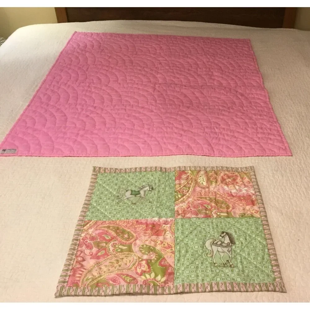 Baby‎ Quilt Crib 45x40 Small Quit 20x18 Handmade By Karen Cox Pink Green